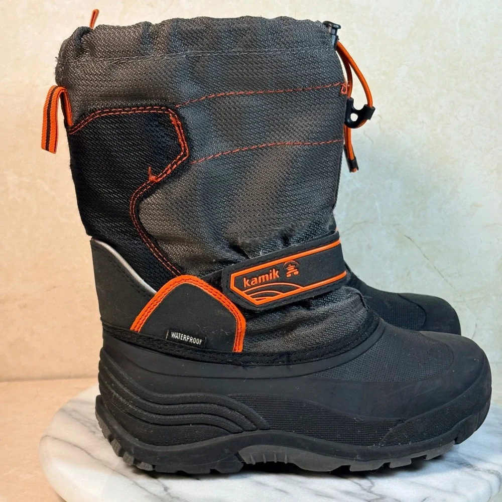 Kamik‎ Kids Waterproof Snow Boots Charcoal Grey Orange Insulated Size 1 Winter